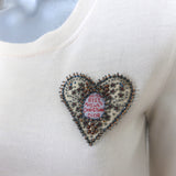Christian Dior Beaded Heart Sweater Ivory Cashmere-Silk Size 40