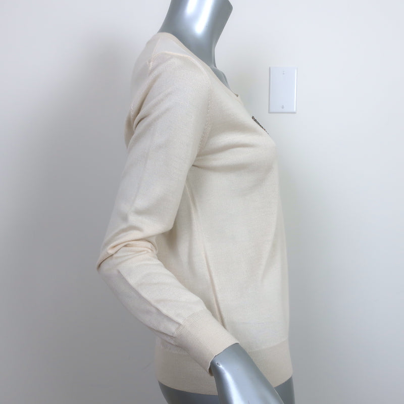 Christian Dior Beaded Heart Sweater Ivory Cashmere-Silk Size 40