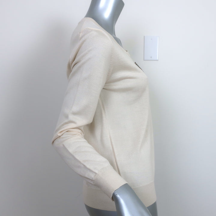 Christian Dior Beaded Heart Sweater Ivory Cashmere-Silk Size 40