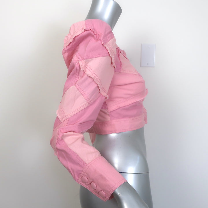 LoveShackFancy Eleora Cropped Puff Sleeve Jacket Pink Patchwork Cotton Size 00