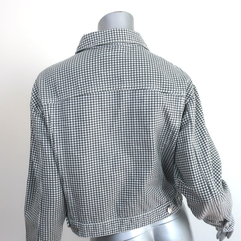 Zara Gingham Check Denim Jacket Gray/White Size Small NEW