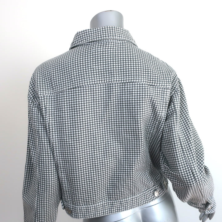 Zara Gingham Check Denim Jacket Gray/White Size Small NEW