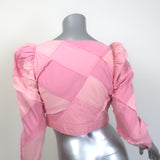 LoveShackFancy Eleora Cropped Puff Sleeve Jacket Pink Patchwork Cotton Size 00