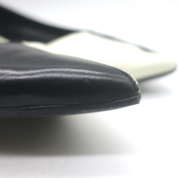 Saint Laurent Two-Tone Pointed Toe Ballet Flats Black &amp; Cream Leather Size 39.5