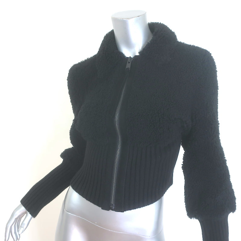 AllSaints Adria Shearling Bomber Jacket Black Size Medium NEW