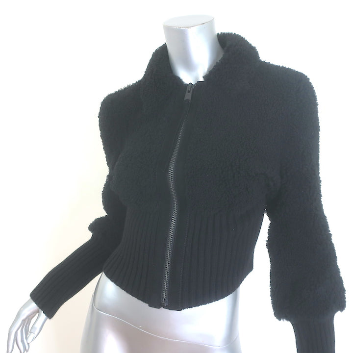 AllSaints Adria Shearling Bomber Jacket Black Size Medium NEW