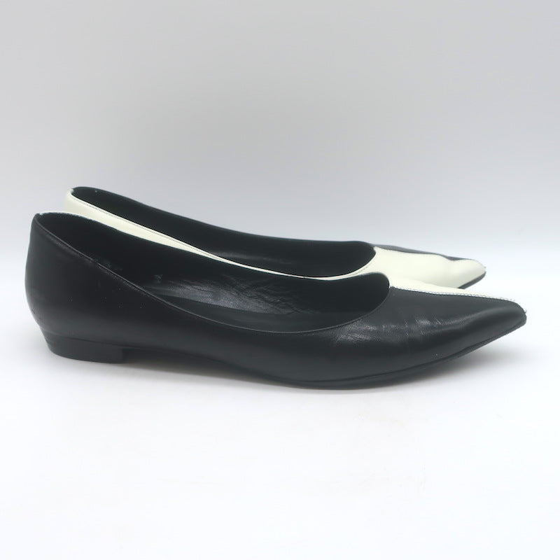 Saint Laurent Two-Tone Pointed Toe Ballet Flats Black &amp; Cream Leather Size 39.5