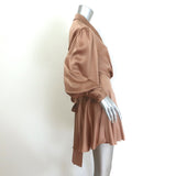 Zimmermann Blouson-Sleeve Mini Wrap Dress Biscuit Silk Satin Size 3