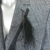 Brunello Cucinelli Monili Beaded Feather Brooch Blazer Gray Linen-Blend Size 44