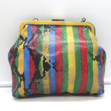 Clare V. Flore Chain Strap Crossbody Bag Multi Striped Snake-Embossed Leather