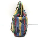 Clare V. Flore Chain Strap Crossbody Bag Multi Striped Snake-Embossed Leather
