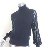 Peserico Lace-Sleeve Turtleneck Sweater Navy Ribbed Wool Size 38 NEW