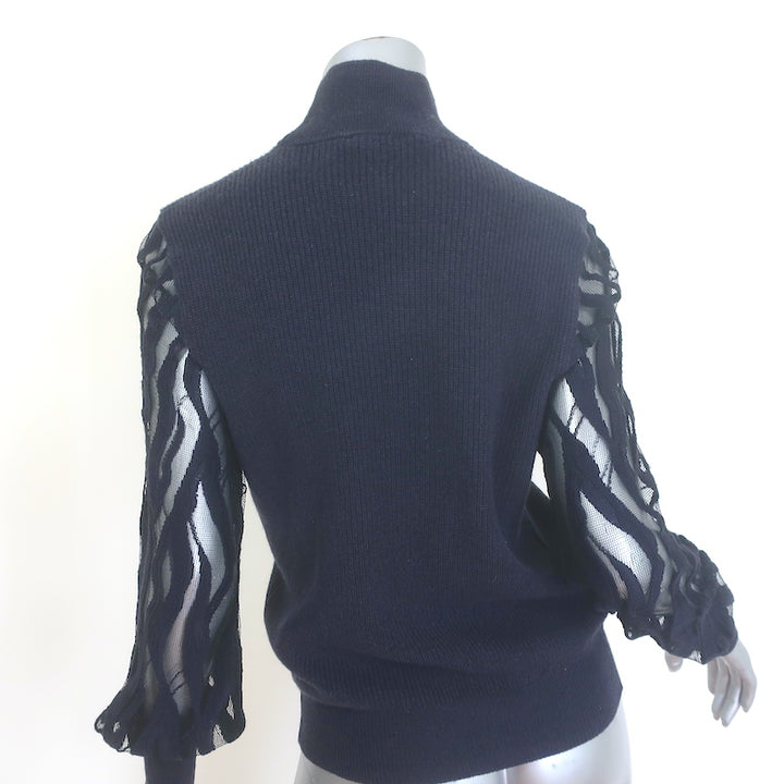 Peserico Lace-Sleeve Turtleneck Sweater Navy Ribbed Wool Size 38 NEW