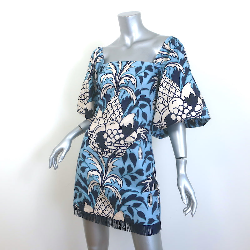 Cara Cara Montauk Puff Sleeve Fringed Mini Dress Blue Size Extra Small NEW