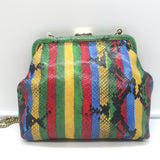 Clare V. Flore Chain Strap Crossbody Bag Multi Striped Snake-Embossed Leather