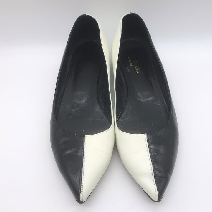 Saint Laurent Two-Tone Pointed Toe Ballet Flats Black &amp; Cream Leather Size 39.5