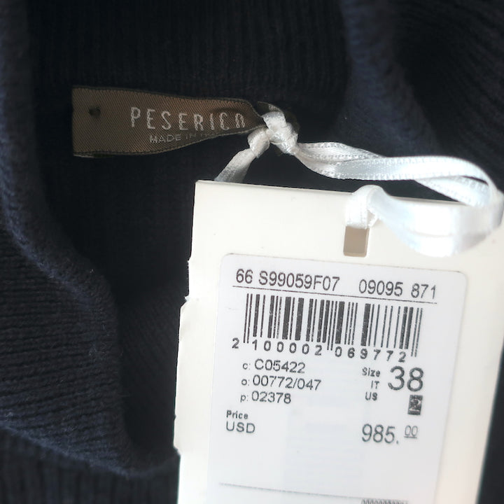 Peserico Lace-Sleeve Turtleneck Sweater Navy Ribbed Wool Size 38 NEW