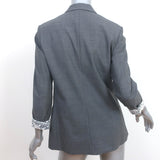 Brunello Cucinelli Lace Cuff Blazer Gray Stretch Wool Size 42 One-Button Jacket