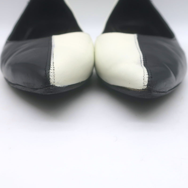 Saint Laurent Two-Tone Pointed Toe Ballet Flats Black &amp; Cream Leather Size 39.5