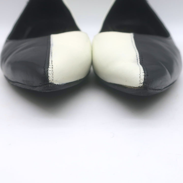 Saint Laurent Two-Tone Pointed Toe Ballet Flats Black &amp; Cream Leather Size 39.5