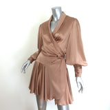 Zimmermann Blouson-Sleeve Mini Wrap Dress Biscuit Silk Satin Size 3