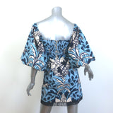 Cara Cara Montauk Puff Sleeve Fringed Mini Dress Blue Size Extra Small NEW