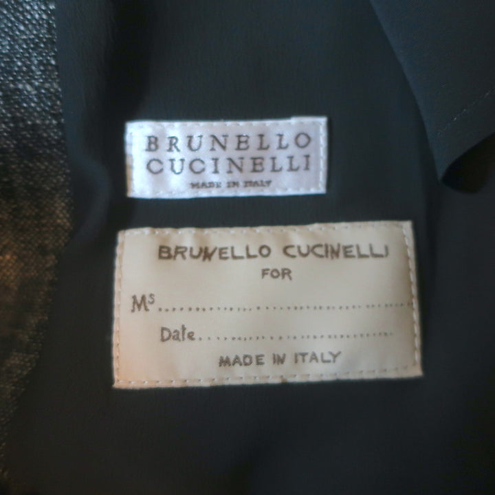 Brunello Cucinelli Monili Beaded Feather Brooch Blazer Gray Linen-Blend Size 44