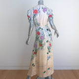SALONI Lea Short Sleeve Maxi Dress Cream Floral Print Silk Satin Size US 2