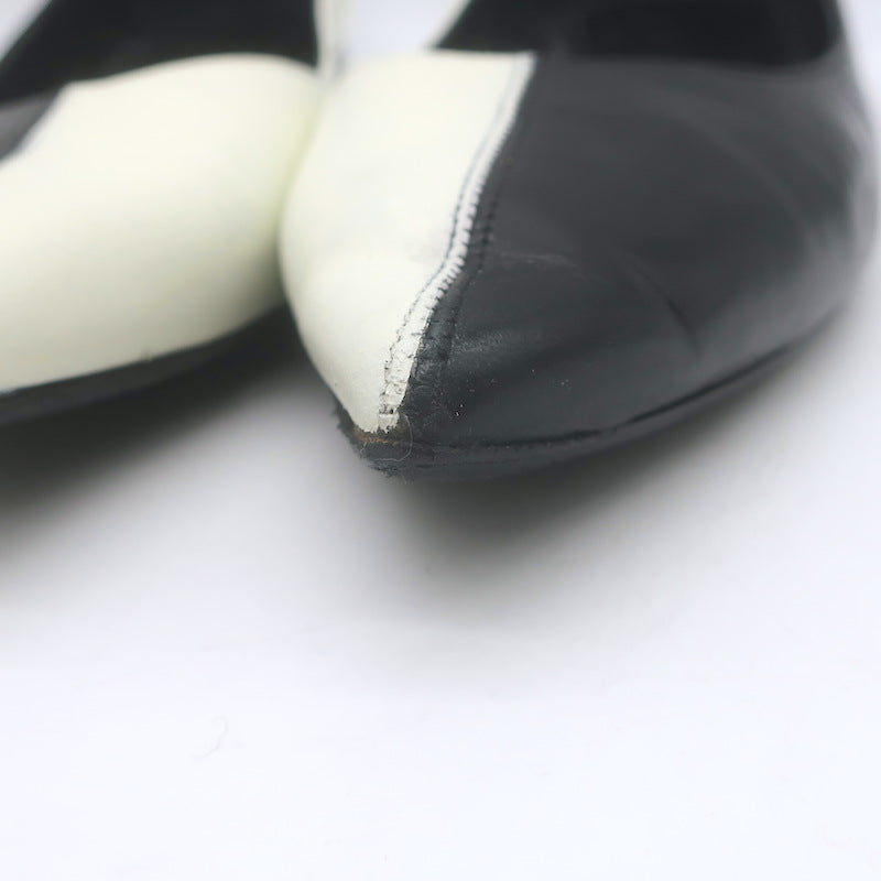 Saint Laurent Two-Tone Pointed Toe Ballet Flats Black &amp; Cream Leather Size 39.5