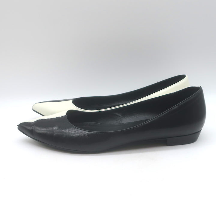 Saint Laurent Two-Tone Pointed Toe Ballet Flats Black &amp; Cream Leather Size 39.5