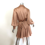 Zimmermann Blouson-Sleeve Mini Wrap Dress Biscuit Silk Satin Size 3
