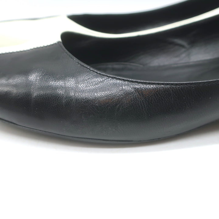 Saint Laurent Two-Tone Pointed Toe Ballet Flats Black &amp; Cream Leather Size 39.5