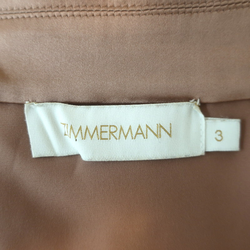 Zimmermann Blouson-Sleeve Mini Wrap Dress Biscuit Silk Satin Size 3