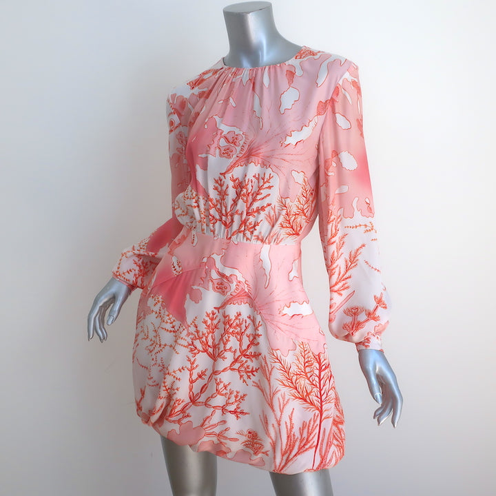 Stella McCartney Coral Print Long Sleeve Mini Dress Pink Size 36