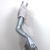 Brunello Cucinelli Monili Tab Cap Sleeve Shirt Taupe Striped Cotton Size Medium
