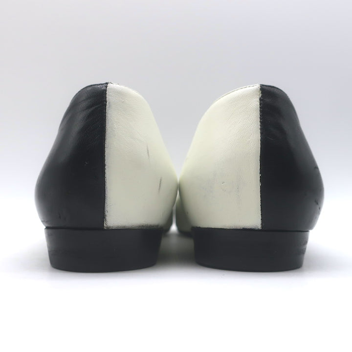 Saint Laurent Two-Tone Pointed Toe Ballet Flats Black &amp; Cream Leather Size 39.5