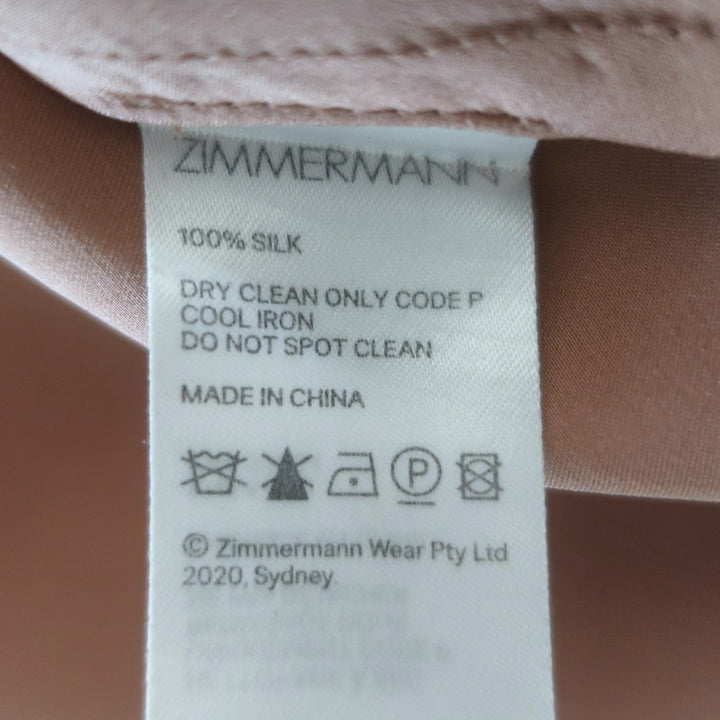 Zimmermann Blouson-Sleeve Mini Wrap Dress Biscuit Silk Satin Size 3