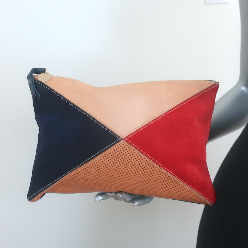 Clare V. Patchwork Flat Clutch Multicolor Leather &amp; Suede