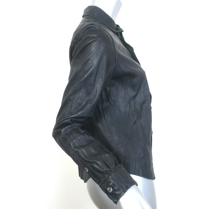 Burning Torch Leather Long Sleeve Button Down Shirt Black Size Small