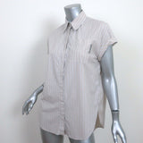 Brunello Cucinelli Monili Tab Cap Sleeve Shirt Taupe Striped Cotton Size Medium