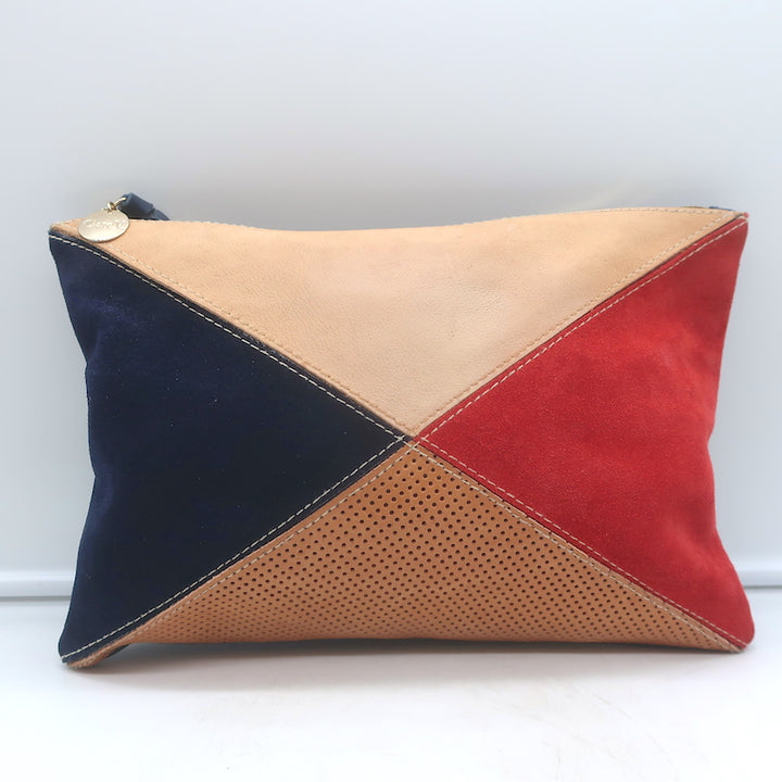 Clare V. Patchwork Flat Clutch Multicolor Leather &amp; Suede