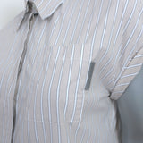 Brunello Cucinelli Monili Tab Cap Sleeve Shirt Taupe Striped Cotton Size Medium