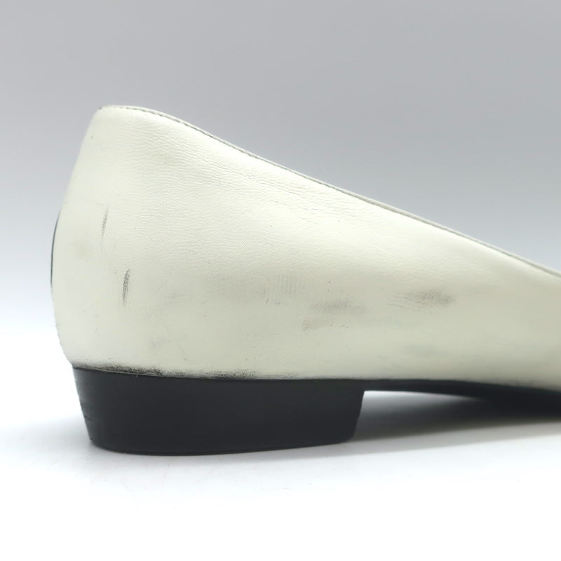 Saint Laurent Two-Tone Pointed Toe Ballet Flats Black &amp; Cream Leather Size 39.5