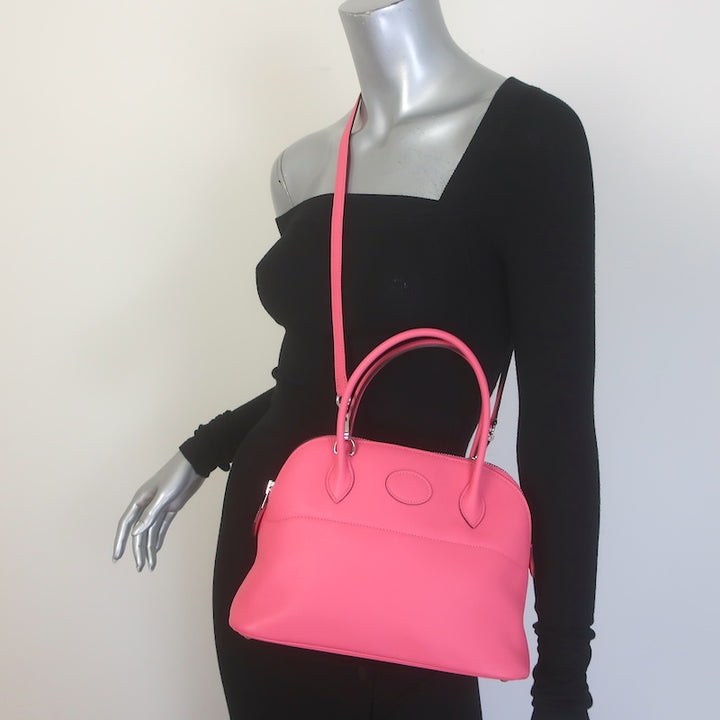 Hermes 2018 Bolide 27 Top Handle Bag Rose Azalee Swift Leather