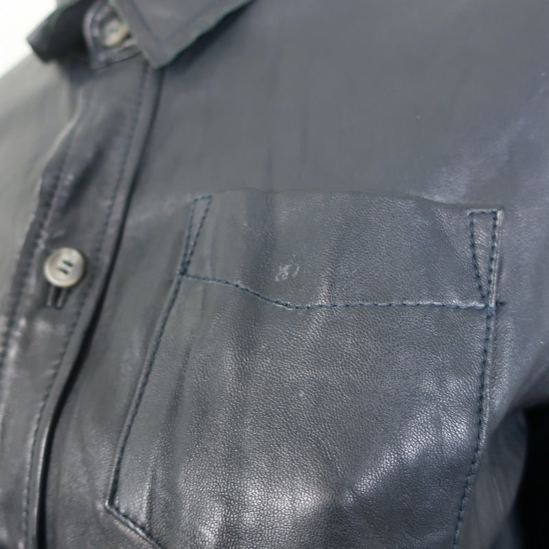 Burning Torch Leather Long Sleeve Button Down Shirt Black Size Small
