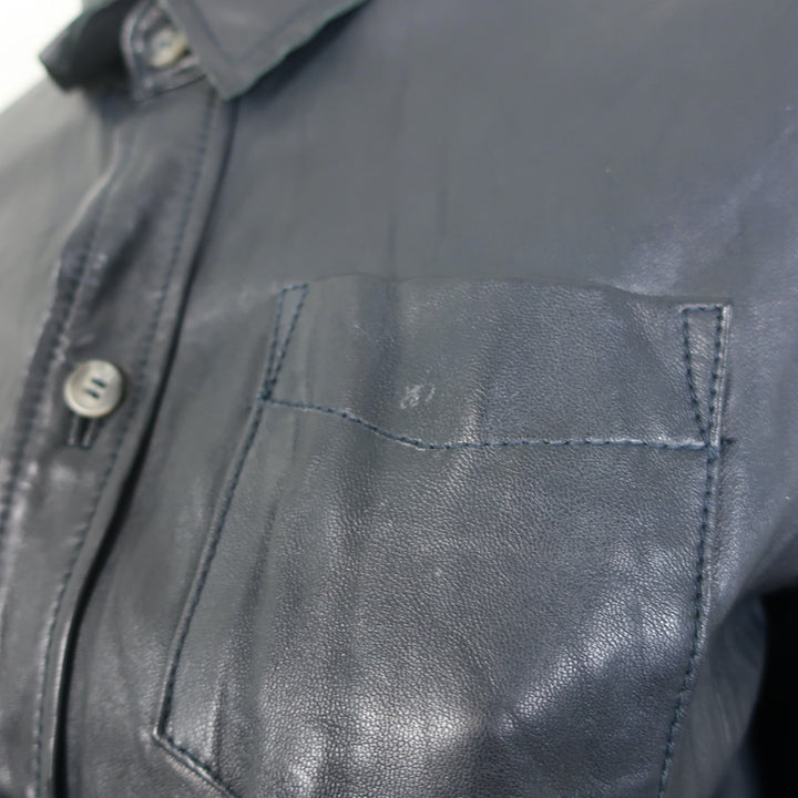 Burning Torch Leather Long Sleeve Button Down Shirt Black Size Small