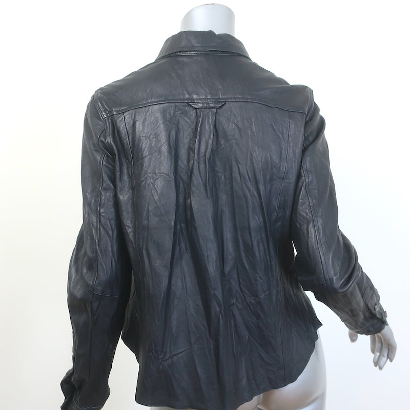 Burning Torch Leather Long Sleeve Button Down Shirt Black Size Small