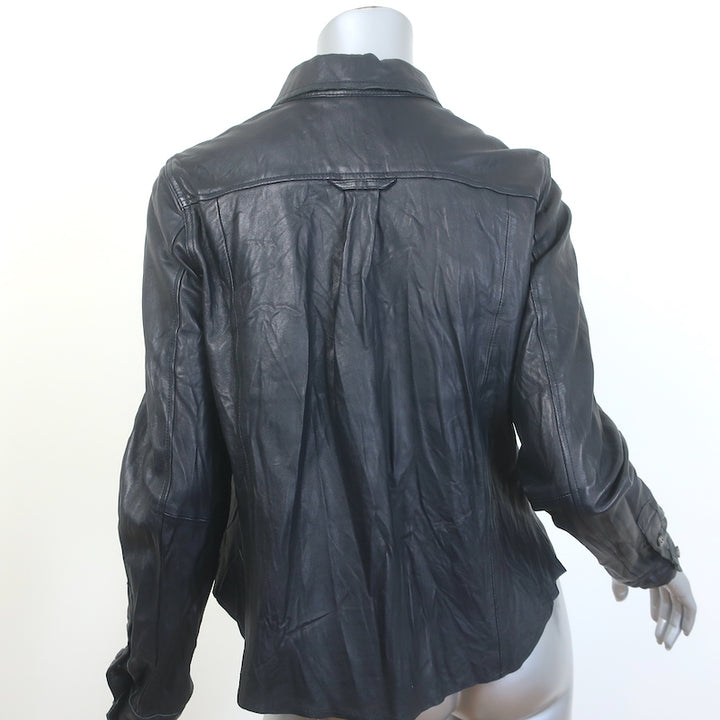 Burning Torch Leather Long Sleeve Button Down Shirt Black Size Small