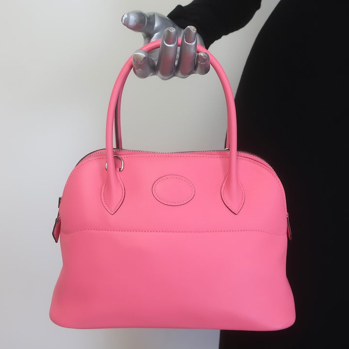 Hermes 2018 Bolide 27 Top Handle Bag Rose Azalee Swift Leather