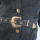 Retrofete Lema Puff Sleeve Mini Dress Black Stretch Denim Size Extra Small